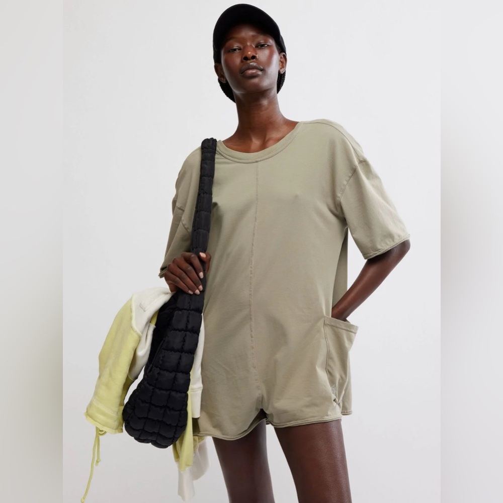 Free People Movement Hot Shot Tee Romper in Sage Stone